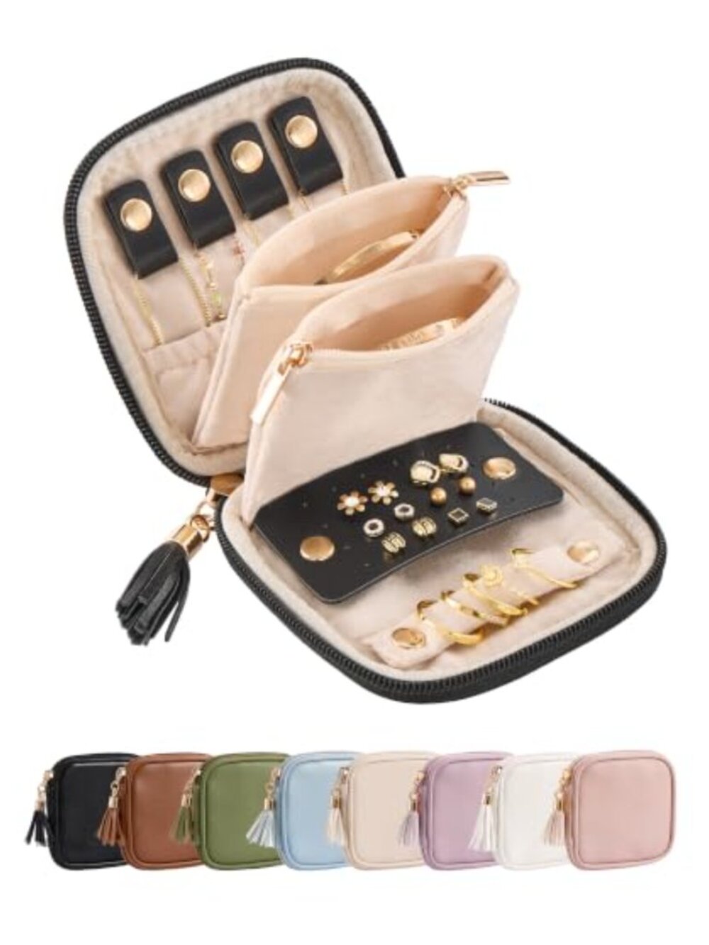 Mini Travel Jewelry Case Soft PU Leather Pouch Tangle-Free Organizer